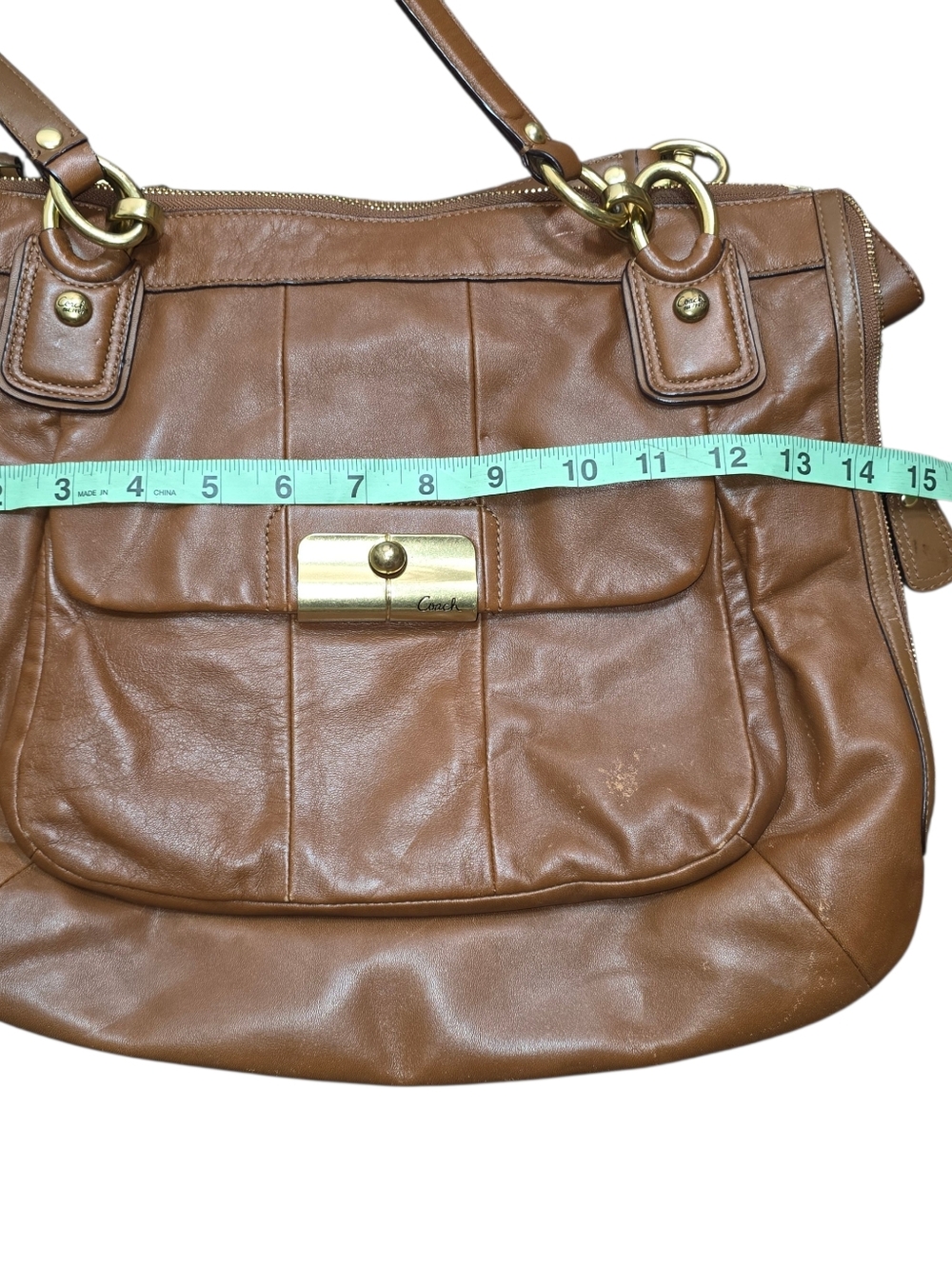 Coach Ashley Leather Tote Brown Turn Lock Pocket Large Shoulder Bag 13296 - Picture 10 of 12